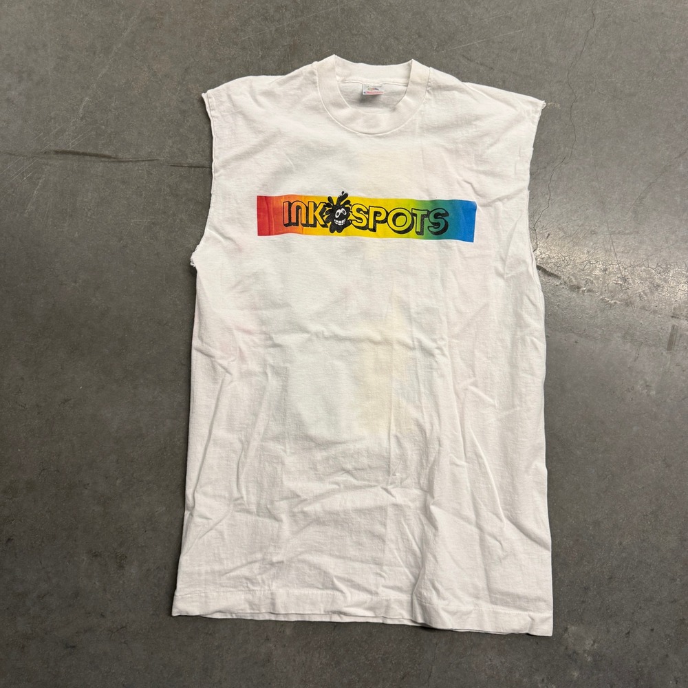 Vintage 90s‎ Fruit of the Loom Ink Spots Creative Ink Muscle Tee White Large